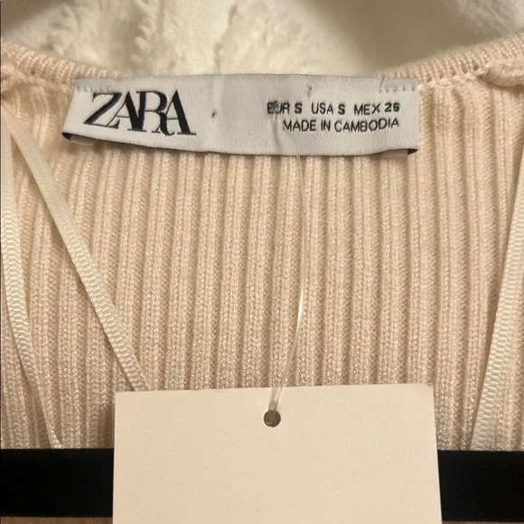 NWT Zara Beige Ribbed Wrap Knit Sweater Top - Picture 3 of 5